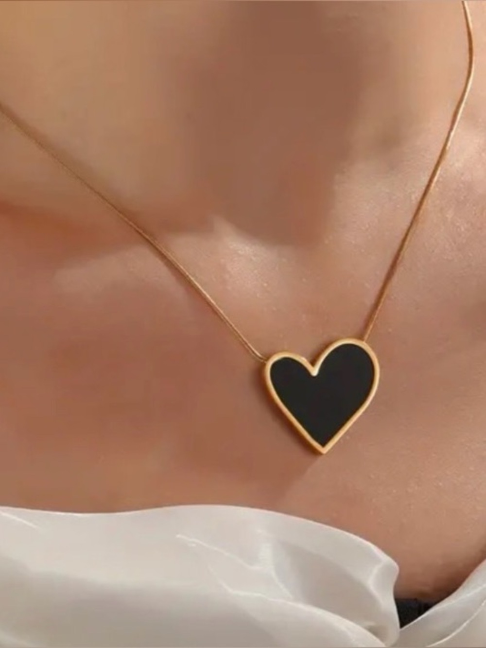 18k Gold Plated Hypoallergenic Black Heart Necklace and Earrings 🖤